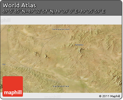 Satellite 3D Map of the Area around 49° 19' 21" N, 79° 7' 30" E