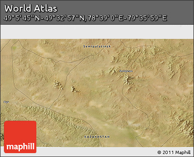 Satellite 3D Map of the Area around 49° 19' 21" N, 79° 7' 30" E
