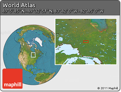 Satellite Location Map of the Area around 49° 19' 21" N, 83° 13' 29" W