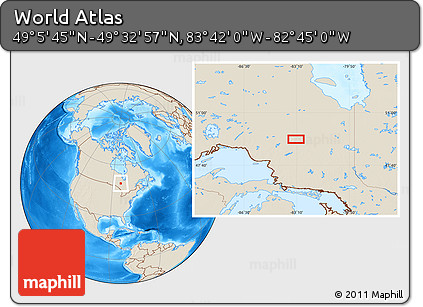 Shaded Relief Location Map of the Area around 49° 19' 21" N, 83° 13' 29" W
