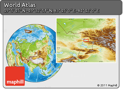 Physical Location Map of the Area around 49° 19' 21" N, 84° 13' 29" E