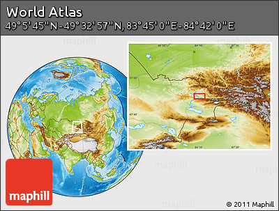 Physical Location Map of the Area around 49° 19' 21" N, 84° 13' 29" E