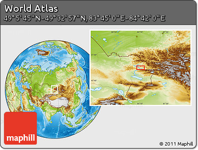 Physical Location Map of the Area around 49° 19' 21" N, 84° 13' 29" E