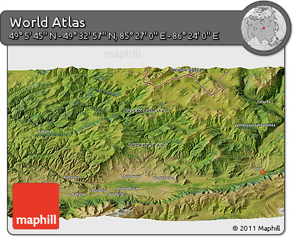 Satellite 3D Map of the Area around 49° 19' 21" N, 85° 55' 30" E