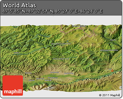 Satellite 3D Map of the Area around 49° 19' 21" N, 85° 55' 30" E