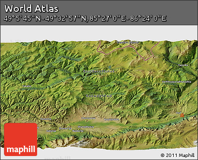 Satellite 3D Map of the Area around 49° 19' 21" N, 85° 55' 30" E