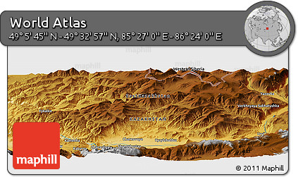 Physical Panoramic Map of the Area around 49° 19' 21" N, 85° 55' 30" E