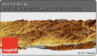 Physical Panoramic Map of the Area around 49° 19' 21" N, 85° 55' 30" E