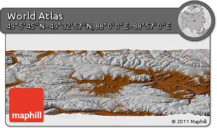 Physical Panoramic Map of the Area around 49° 19' 21" N, 88° 28' 29" E
