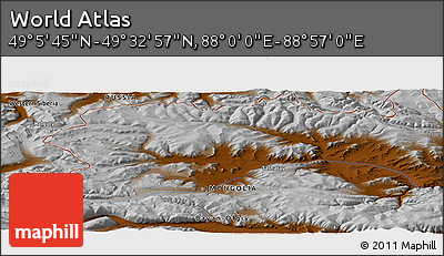 Physical Panoramic Map of the Area around 49° 19' 21" N, 88° 28' 29" E