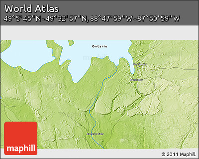 Physical 3D Map of the Area around 49° 19' 21" N, 88° 19' 29" W