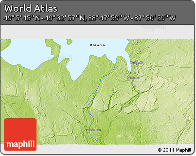 Physical 3D Map of the Area around 49° 19' 21" N, 88° 19' 29" W