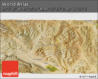 Satellite 3D Map of the Area around 49° 19' 21" N, 89° 19' 29" E