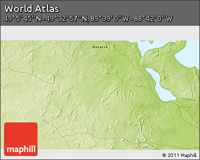Physical 3D Map of the Area around 49° 19' 21" N, 89° 10' 30" W