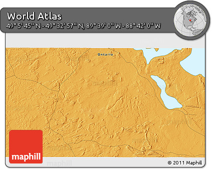 Political 3D Map of the Area around 49° 19' 21" N, 89° 10' 30" W