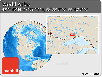 Shaded Relief Location Map of the Area around 49° 19' 21" N, 89° 10' 30" W