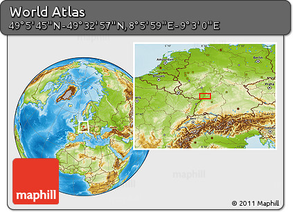Physical Location Map of the Area around 49° 19' 21" N, 8° 34' 29" E