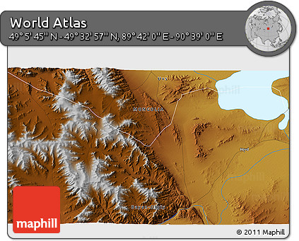 Physical 3D Map of the Area around 49° 19' 21" N, 90° 10' 30" E