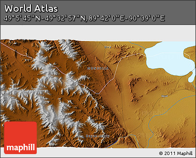 Physical 3D Map of the Area around 49° 19' 21" N, 90° 10' 30" E