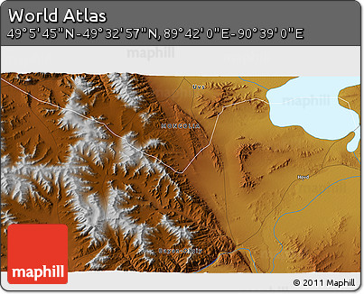 Physical 3D Map of the Area around 49° 19' 21" N, 90° 10' 30" E