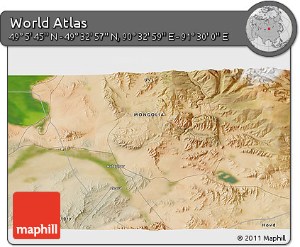 Satellite 3D Map of the Area around 49° 19' 21" N, 91° 1' 30" E