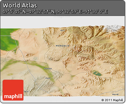 Satellite 3D Map of the Area around 49° 19' 21" N, 91° 1' 30" E