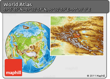 Physical Location Map of the Area around 49° 19' 21" N, 91° 1' 30" E