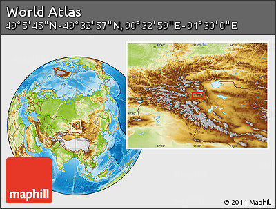 Physical Location Map of the Area around 49° 19' 21" N, 91° 1' 30" E