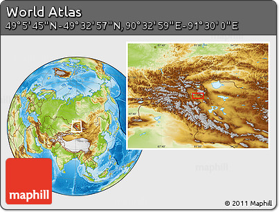 Physical Location Map of the Area around 49° 19' 21" N, 91° 1' 30" E