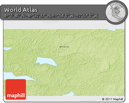 Physical 3D Map of the Area around 49° 19' 21" N, 93° 25' 30" W