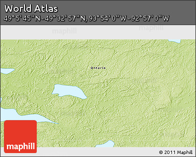 Physical 3D Map of the Area around 49° 19' 21" N, 93° 25' 30" W