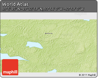 Physical 3D Map of the Area around 49° 19' 21" N, 93° 25' 30" W