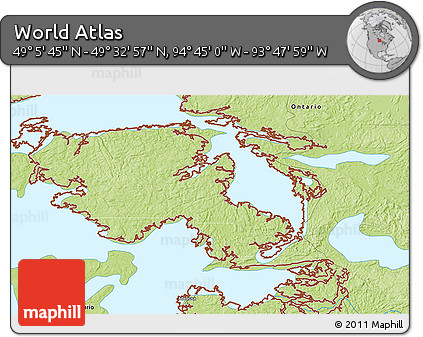 Physical 3D Map of the Area around 49° 19' 21" N, 94° 16' 30" W
