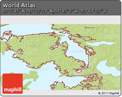 Physical 3D Map of the Area around 49° 19' 21" N, 94° 16' 30" W