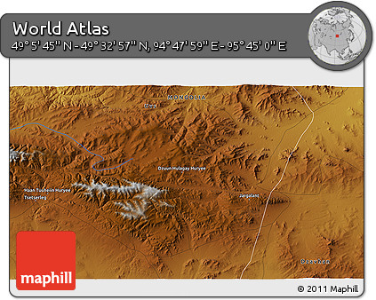 Physical 3D Map of the Area around 49° 19' 21" N, 95° 16' 30" E