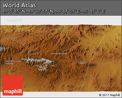 Physical 3D Map of the Area around 49° 19' 21" N, 95° 16' 30" E