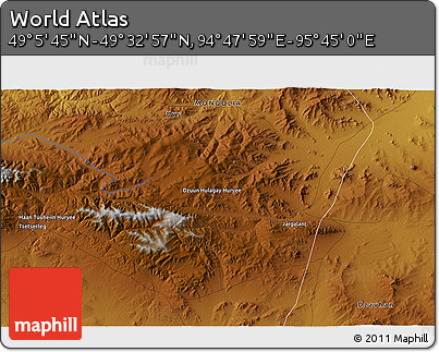 Physical 3D Map of the Area around 49° 19' 21" N, 95° 16' 30" E