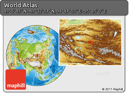 Physical Location Map of the Area around 49° 19' 21" N, 95° 16' 30" E