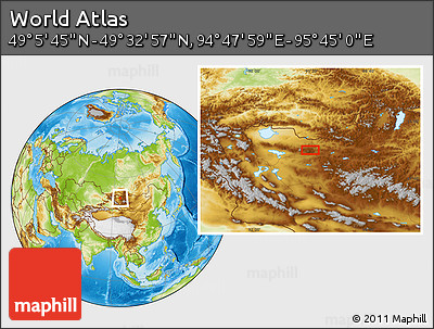 Physical Location Map of the Area around 49° 19' 21" N, 95° 16' 30" E