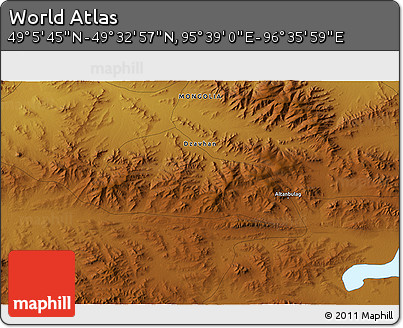 Physical 3D Map of the Area around 49° 19' 21" N, 96° 7' 30" E