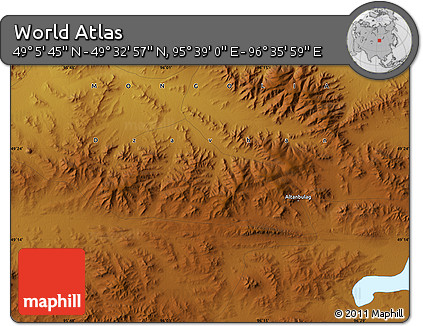 Physical Map of the Area around 49° 19' 21" N, 96° 7' 30" E