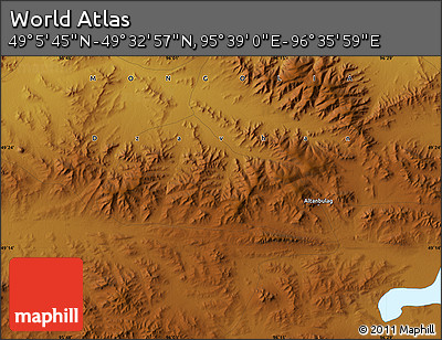 Physical Map of the Area around 49° 19' 21" N, 96° 7' 30" E