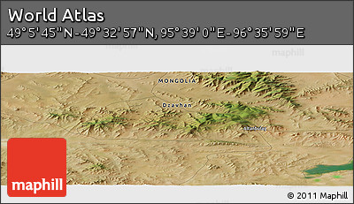 Satellite Panoramic Map of the Area around 49° 19' 21" N, 96° 7' 30" E