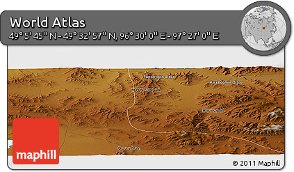 Physical Panoramic Map of the Area around 49° 19' 21" N, 96° 58' 29" E