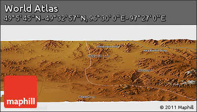 Physical Panoramic Map of the Area around 49° 19' 21" N, 96° 58' 29" E
