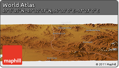 Physical Panoramic Map of the Area around 49° 19' 21" N, 96° 58' 29" E