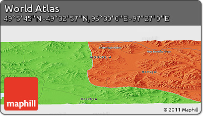Political Panoramic Map of the Area around 49° 19' 21" N, 96° 58' 29" E