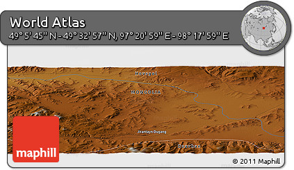 Physical Panoramic Map of the Area around 49° 19' 21" N, 97° 49' 29" E