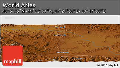 Physical Panoramic Map of the Area around 49° 19' 21" N, 97° 49' 29" E
