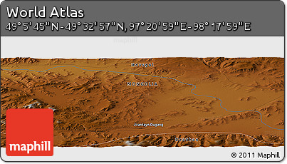 Physical Panoramic Map of the Area around 49° 19' 21" N, 97° 49' 29" E